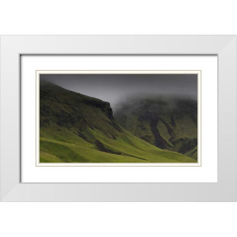 Iceland Misty mountainside landscape White Modern Wood Framed Art Print with Double Matting by Young, Bill