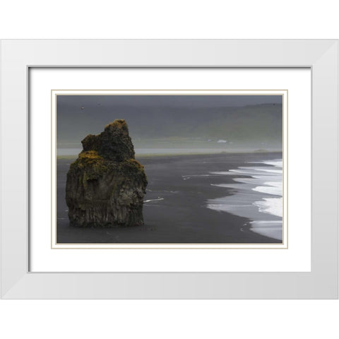 Iceland, Vik black sand beach on rainy day White Modern Wood Framed Art Print with Double Matting by Young, Bill