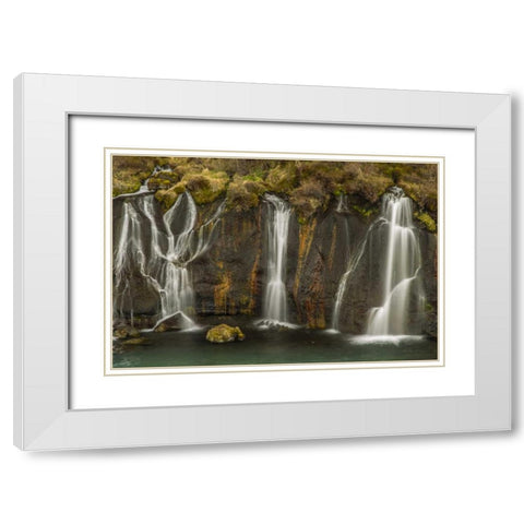 Iceland, Hraunfossar Waterfalls flows over rocks White Modern Wood Framed Art Print with Double Matting by Illg, Cathy and Gordon