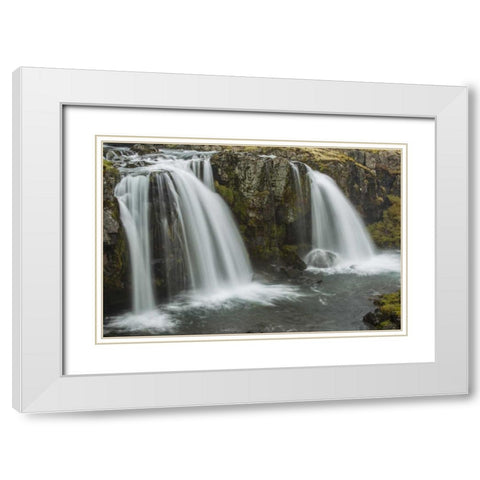 Iceland, Snaefellsnes Waterfall flow from cliff White Modern Wood Framed Art Print with Double Matting by Illg, Cathy and Gordon