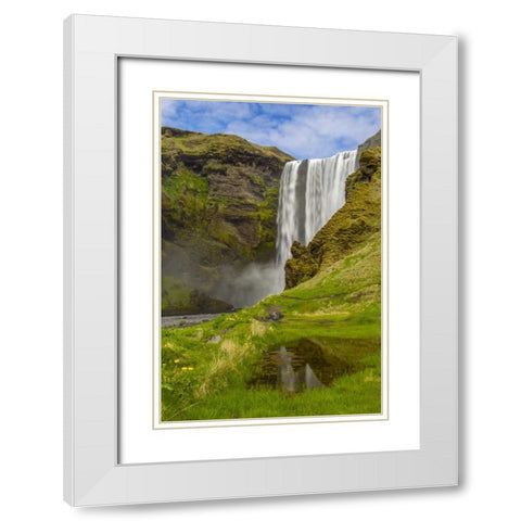 Iceland, Skogafoss Waterfall reflects in pool White Modern Wood Framed Art Print with Double Matting by Illg, Cathy and Gordon