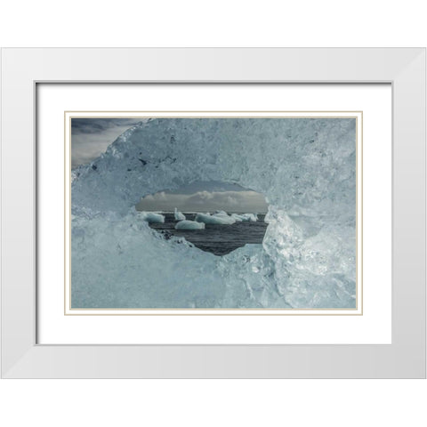 Iceland Icebergs viewed through hole in ice White Modern Wood Framed Art Print with Double Matting by Illg, Cathy and Gordon