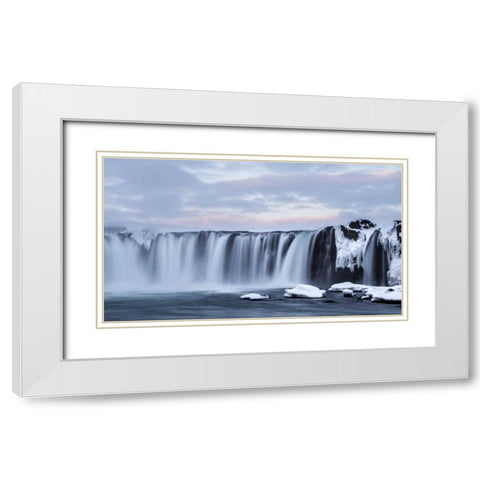 Iceland, Godafoss View of waterfall White Modern Wood Framed Art Print with Double Matting by Young, Bill
