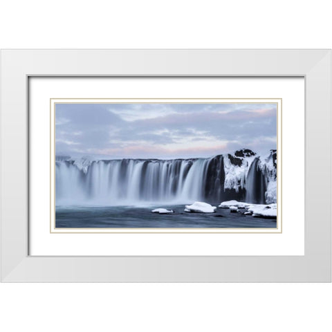 Iceland, Godafoss View of waterfall White Modern Wood Framed Art Print with Double Matting by Young, Bill