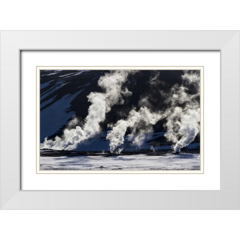 Iceland, Hverir Geothermal steam vents White Modern Wood Framed Art Print with Double Matting by Young, Bill