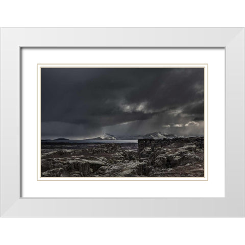 Iceland,Thingvellir NP Dark Rugged landscape White Modern Wood Framed Art Print with Double Matting by Young, Bill
