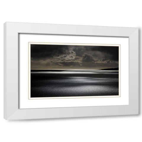 Iceland, Hvalfjordur Sunlight on ocean White Modern Wood Framed Art Print with Double Matting by Young, Bill