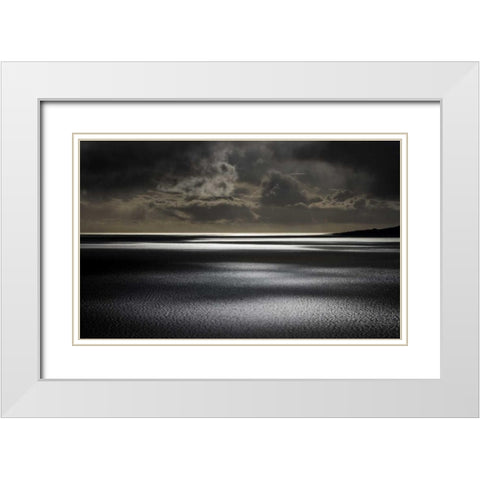 Iceland, Hvalfjordur Sunlight on ocean White Modern Wood Framed Art Print with Double Matting by Young, Bill