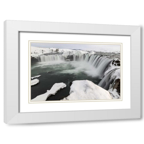 Iceland, Godafoss Landscape of waterfalls White Modern Wood Framed Art Print with Double Matting by Young, Bill
