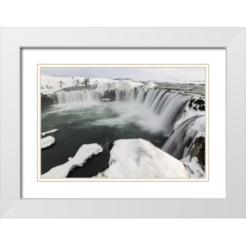 Iceland, Godafoss Landscape of waterfalls White Modern Wood Framed Art Print with Double Matting by Young, Bill