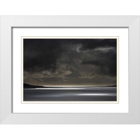 Iceland, Hvalfjordur Sunlight on ocean White Modern Wood Framed Art Print with Double Matting by Young, Bill