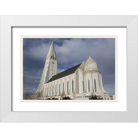Iceland, Reykjavik Hallgrimskirkja Church White Modern Wood Framed Art Print with Double Matting by Young, Bill