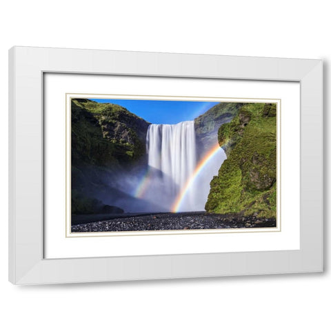 Iceland, Skogafoss Waterfall and rainbow White Modern Wood Framed Art Print with Double Matting by Kirkland, Dennis