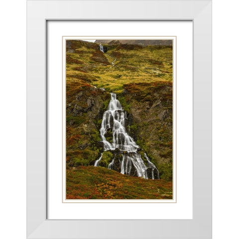 Iceland, Snaefellsnes Small waterfall and Autumn White Modern Wood Framed Art Print with Double Matting by Kirkland, Dennis
