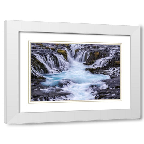 Iceland, Bruarfoss Waterfalls flow into river White Modern Wood Framed Art Print with Double Matting by Kirkland, Dennis