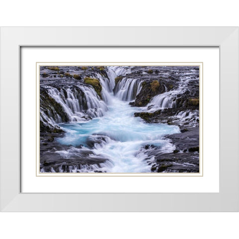 Iceland, Bruarfoss Waterfalls flow into river White Modern Wood Framed Art Print with Double Matting by Kirkland, Dennis