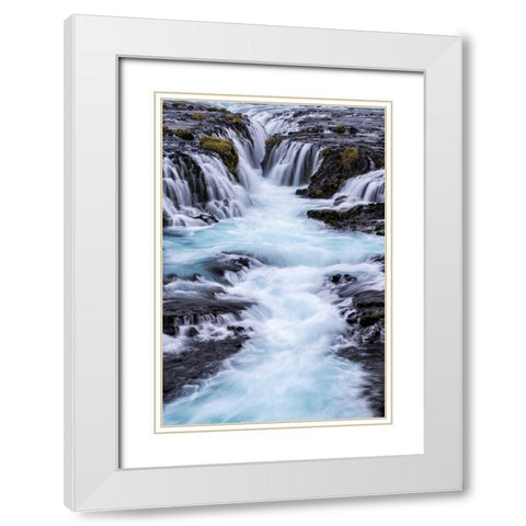 Iceland, Bruarfoss Waterfalls flow into river White Modern Wood Framed Art Print with Double Matting by Kirkland, Dennis