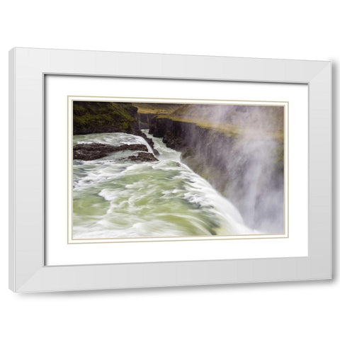 Iceland, Misty Gulfoss Waterfall and river White Modern Wood Framed Art Print with Double Matting by Kirkland, Dennis