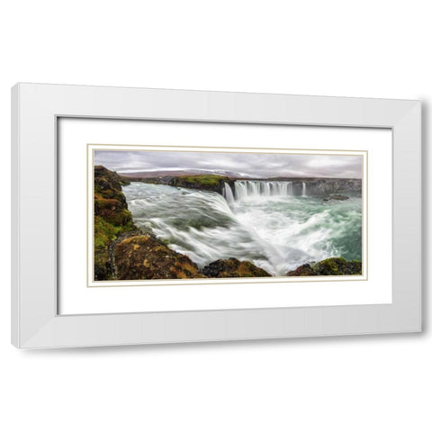 Iceland, Godafoss Scenic of waterfall White Modern Wood Framed Art Print with Double Matting by Kirkland, Dennis