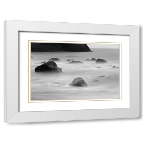 Basalt sea stacks in the ocean-Vik-Iceland White Modern Wood Framed Art Print with Double Matting by Su, Keren