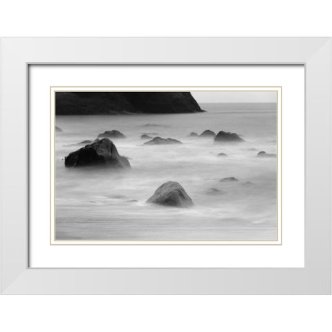 Basalt sea stacks in the ocean-Vik-Iceland White Modern Wood Framed Art Print with Double Matting by Su, Keren