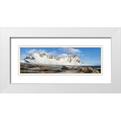 Coastal landscape with dunes at iconic Stokksnes during winter and stormy conditions Iceland White Modern Wood Framed Art Print with Double Matting by Zwick, Martin