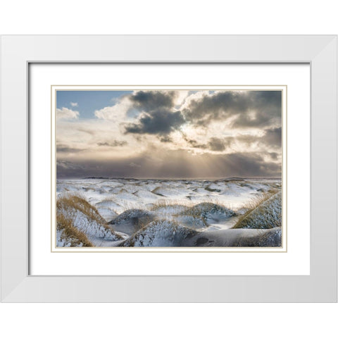 Coastal landscape with dunes at iconic Stokksnes during winter and stormy conditions Iceland White Modern Wood Framed Art Print with Double Matting by Zwick, Martin