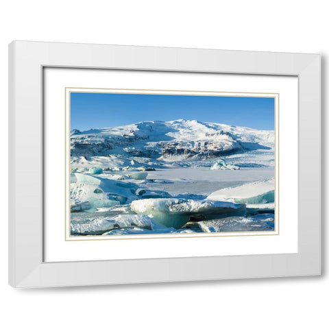 Glacier Fjallsjoekull and frozen glacial lake Fjallsarlon in Vatnajokull National Park White Modern Wood Framed Art Print with Double Matting by Zwick, Martin