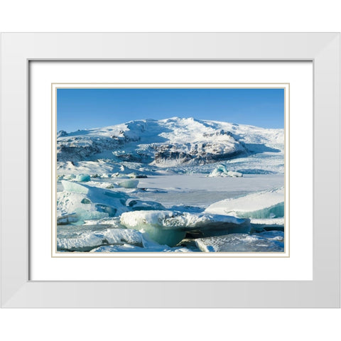 Glacier Fjallsjoekull and frozen glacial lake Fjallsarlon in Vatnajokull National Park White Modern Wood Framed Art Print with Double Matting by Zwick, Martin