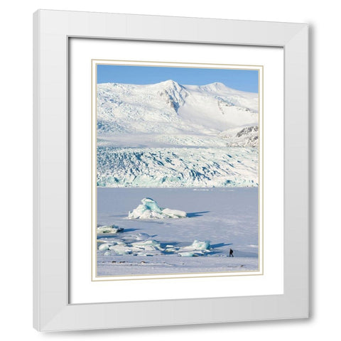 Glacier Fjallsjoekull and frozen glacial lake Fjallsarlon in Vatnajokull National Park White Modern Wood Framed Art Print with Double Matting by Zwick, Martin