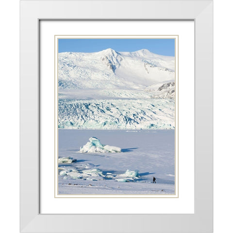 Glacier Fjallsjoekull and frozen glacial lake Fjallsarlon in Vatnajokull National Park White Modern Wood Framed Art Print with Double Matting by Zwick, Martin