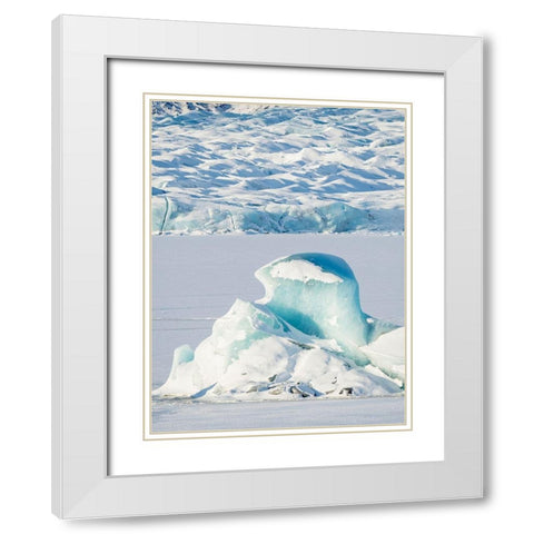 Glacier Fjallsjoekull and frozen glacial lake Fjallsarlon in Vatnajokull National Park White Modern Wood Framed Art Print with Double Matting by Zwick, Martin