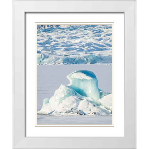 Glacier Fjallsjoekull and frozen glacial lake Fjallsarlon in Vatnajokull National Park White Modern Wood Framed Art Print with Double Matting by Zwick, Martin