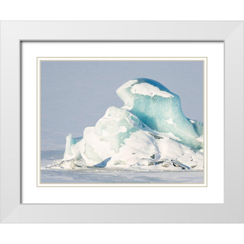 Glacier Fjallsjoekull and frozen glacial lake Fjallsarlon in Vatnajokull National Park White Modern Wood Framed Art Print with Double Matting by Zwick, Martin