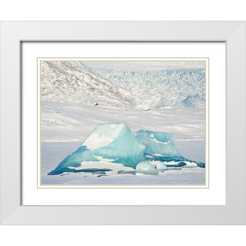 Frozen glacial lake Fjallsarlon in Vatnajokull National Park view towards glacier Breidamerkurjokull White Modern Wood Framed Art Print with Double Matting by Zwick, Martin