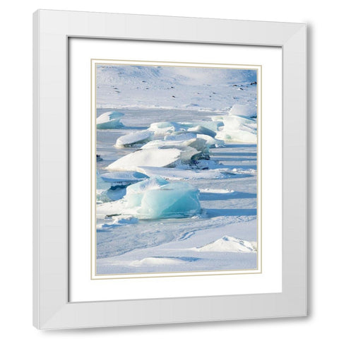 Frozen glacial lake Fjallsarlon in Vatnajokull National Park during winter Iceland White Modern Wood Framed Art Print with Double Matting by Zwick, Martin