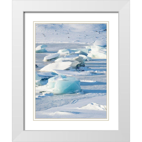 Frozen glacial lake Fjallsarlon in Vatnajokull National Park during winter Iceland White Modern Wood Framed Art Print with Double Matting by Zwick, Martin