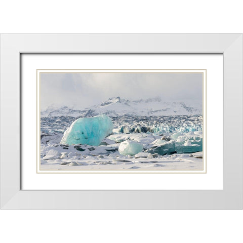 Northern shore of glacial lagoon Jokulsarlon with glacier Breidamerkurjokull White Modern Wood Framed Art Print with Double Matting by Zwick, Martin