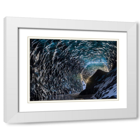 Ice cave at the northern shore of glacial lagoon Jokulsarlon in glacier Breidamerkurjokull White Modern Wood Framed Art Print with Double Matting by Zwick, Martin