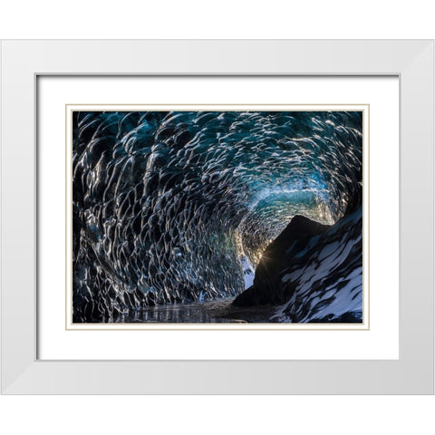 Ice cave at the northern shore of glacial lagoon Jokulsarlon in glacier Breidamerkurjokull White Modern Wood Framed Art Print with Double Matting by Zwick, Martin