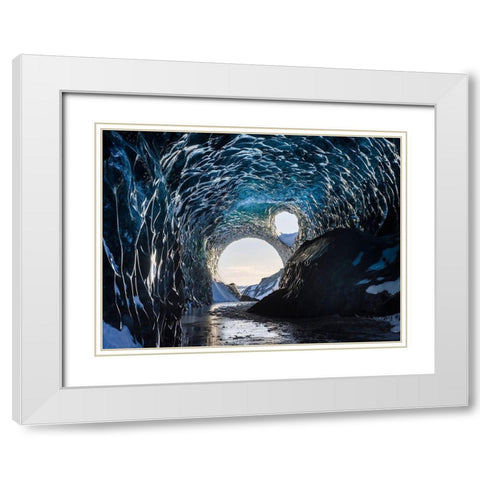 Ice cave at the northern shore of glacial lagoon Jokulsarlon in glacier Breidamerkurjokull White Modern Wood Framed Art Print with Double Matting by Zwick, Martin