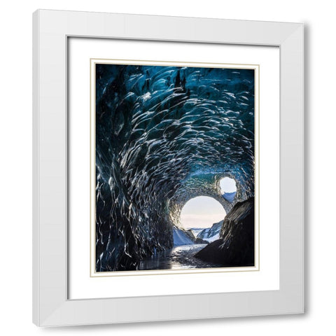 Ice cave at the northern shore of glacial lagoon Jokulsarlon in glacier Breidamerkurjokull White Modern Wood Framed Art Print with Double Matting by Zwick, Martin