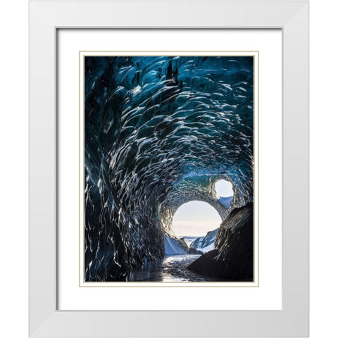 Ice cave at the northern shore of glacial lagoon Jokulsarlon in glacier Breidamerkurjokull White Modern Wood Framed Art Print with Double Matting by Zwick, Martin
