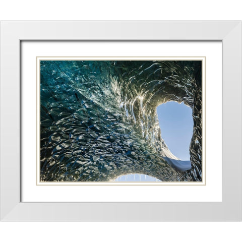 Ice cave at the northern shore of glacial lagoon Jokulsarlon in glacier Breidamerkurjokull White Modern Wood Framed Art Print with Double Matting by Zwick, Martin