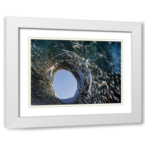 Ice cave at the northern shore of glacial lagoon Jokulsarlon in glacier Breidamerkurjokull White Modern Wood Framed Art Print with Double Matting by Zwick, Martin