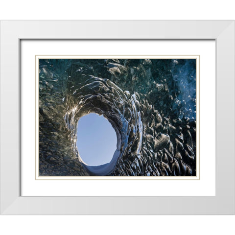 Ice cave at the northern shore of glacial lagoon Jokulsarlon in glacier Breidamerkurjokull White Modern Wood Framed Art Print with Double Matting by Zwick, Martin
