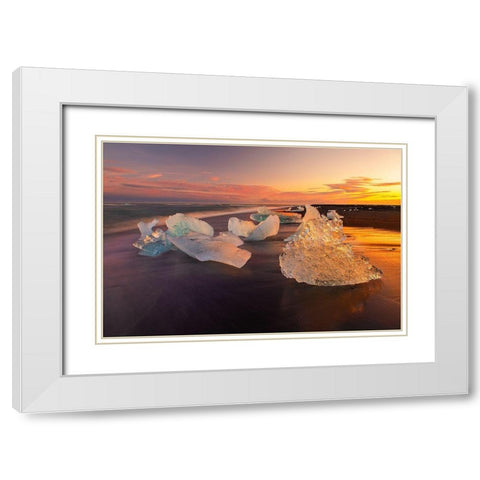 Diamond Beach on the southeast coast of Iceland White Modern Wood Framed Art Print with Double Matting by Steve Mohlenkamp
