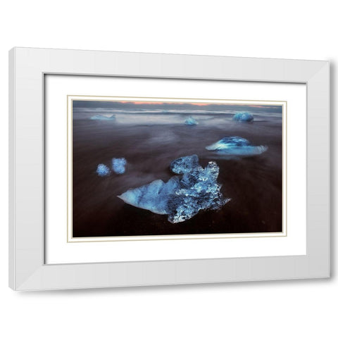 Diamond Beach on the southeast coast of Iceland White Modern Wood Framed Art Print with Double Matting by Steve Mohlenkamp