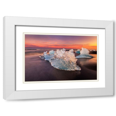 Diamond Beach on the southeast coast of Iceland White Modern Wood Framed Art Print with Double Matting by Steve Mohlenkamp