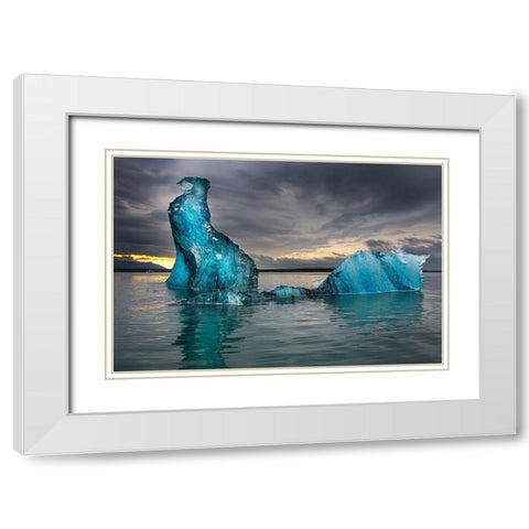 Icebergs float at will in Jokulsarlon lagoon-Iceland-headed for the north Atlantic White Modern Wood Framed Art Print with Double Matting by Steve Mohlenkamp